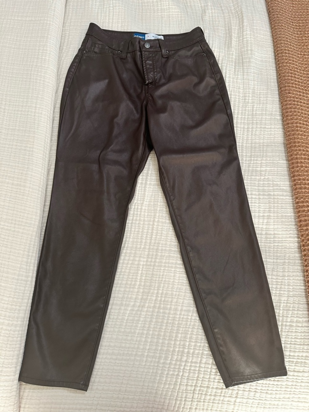 Dark Brown Faux Leather Straight-Leg Pants